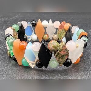 Multicolored Semiprecious Stone Treasure Bracelet, Elasticated